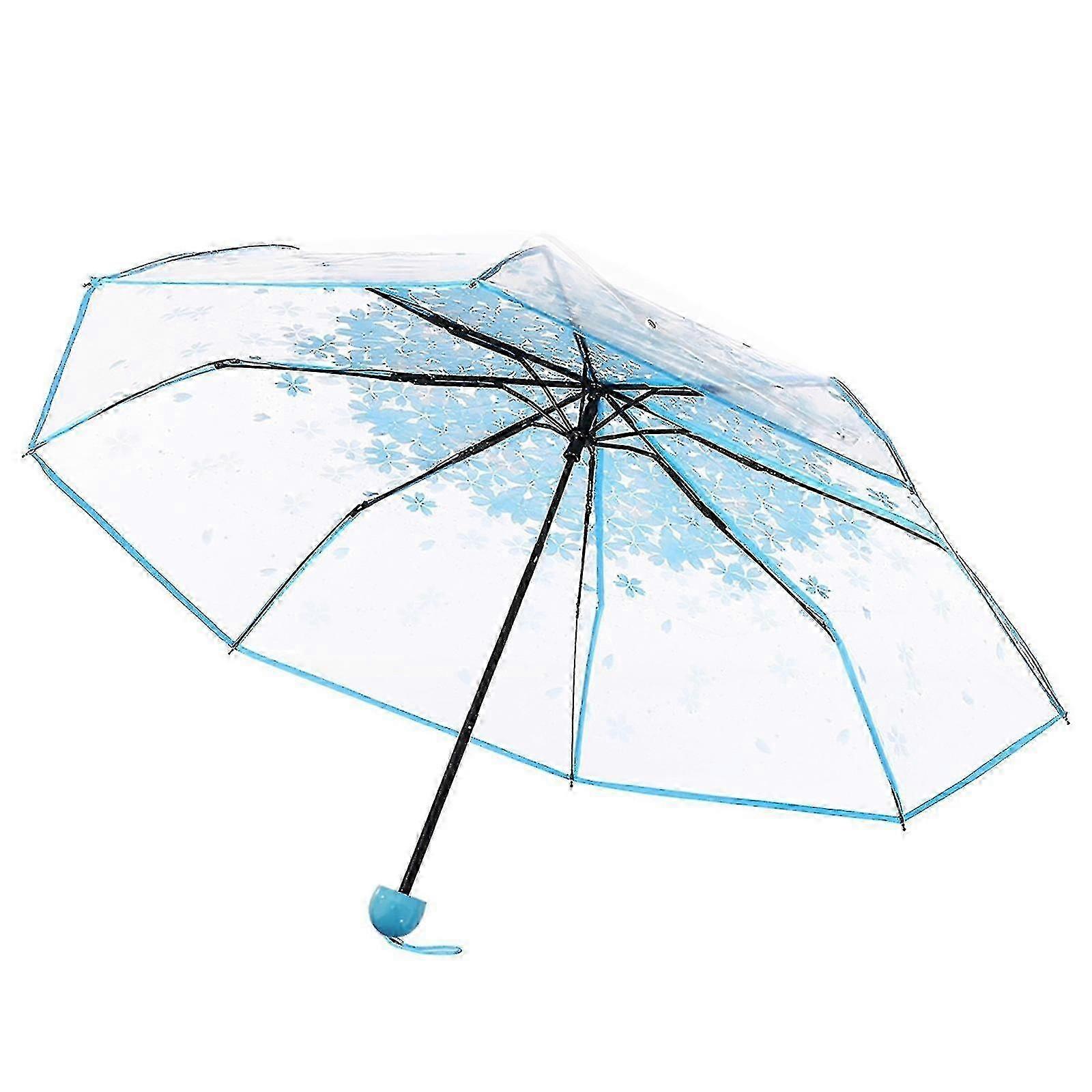 Compact transparent clear umbrella blue