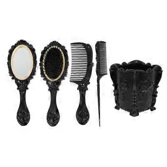 5pcs Vintage Handheld Mirror Comb Set Vanity Makeup Brushes Hair