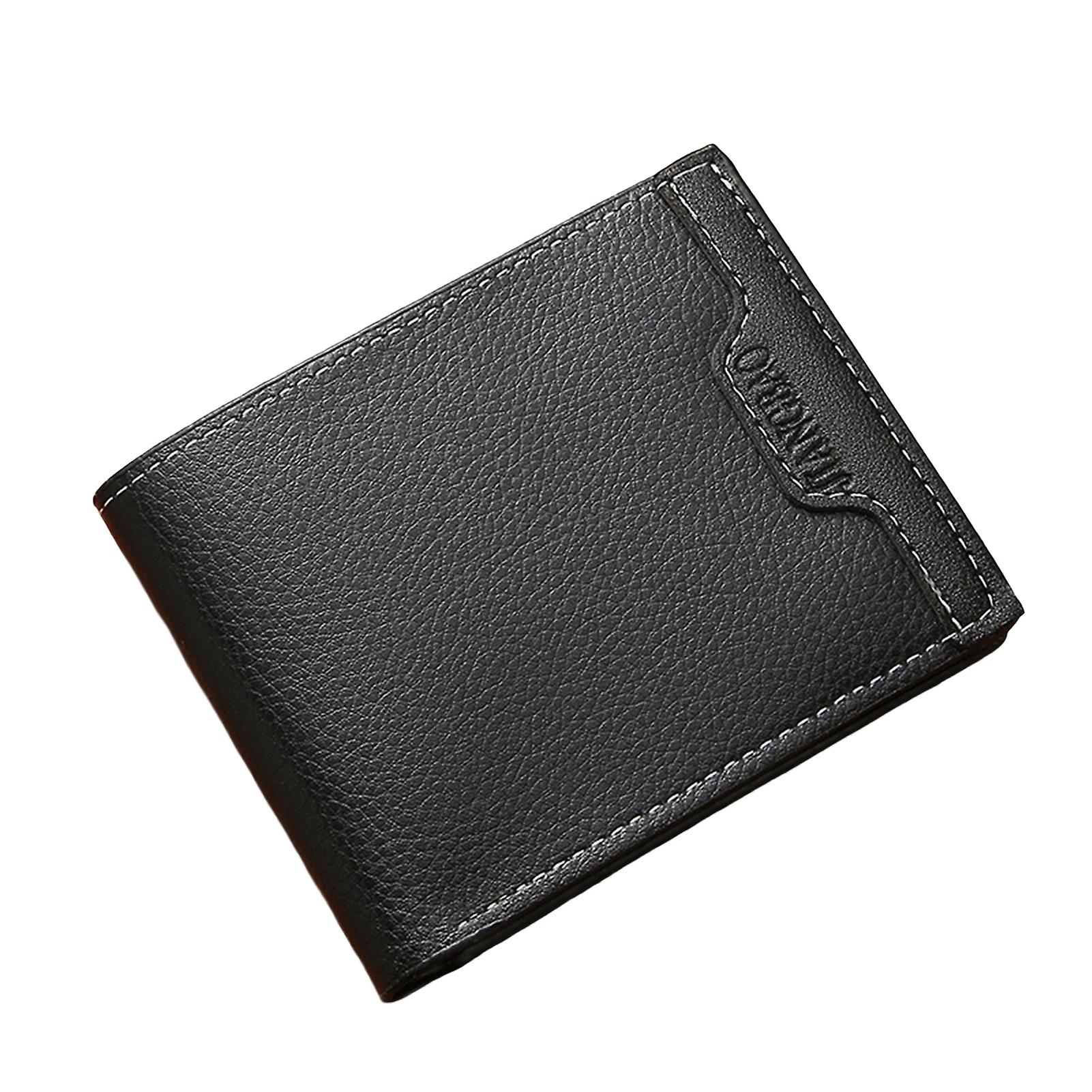 Lychee Pattern Men Short Wallet Leather Wallet With Multiple Card Slots