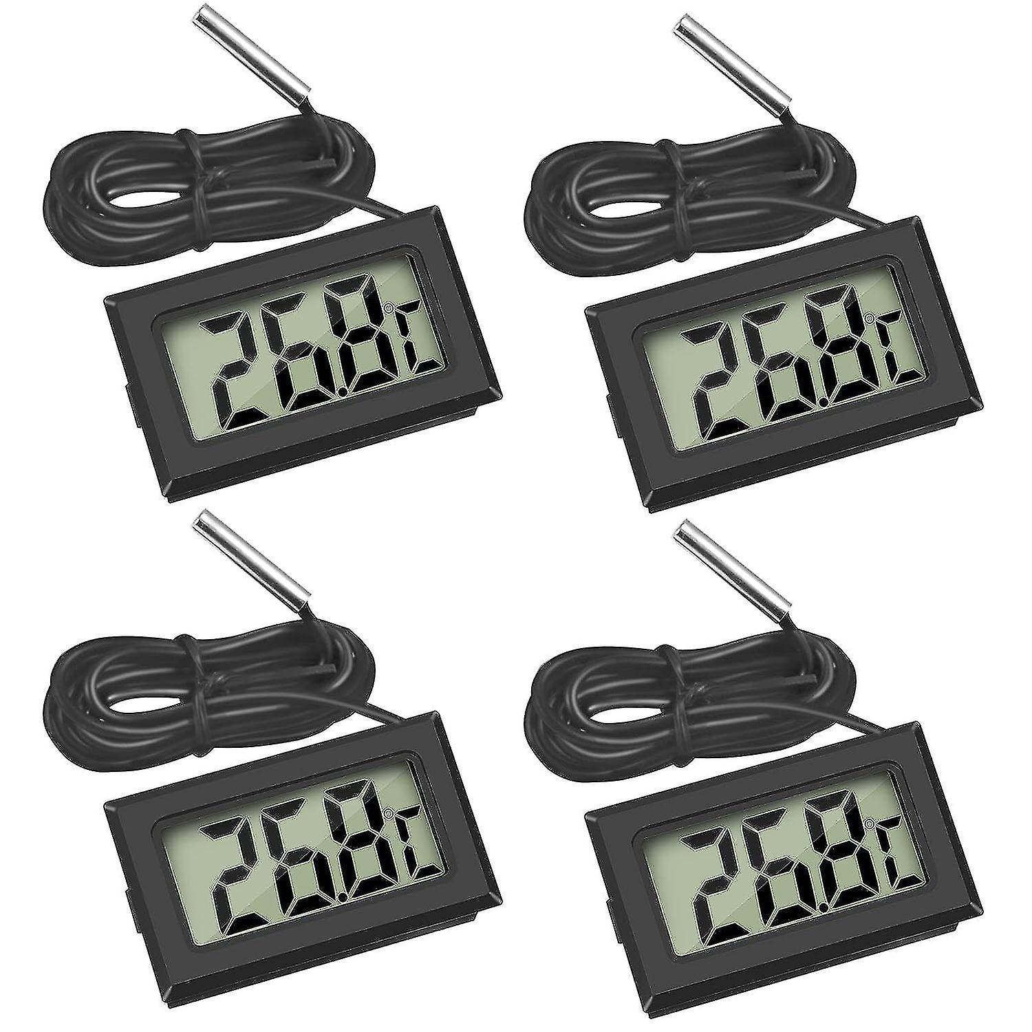 4x Digital Lcd Thermometer Temperature Monitor With External Probe For Fridge Freezer Refrigerator Aquarium (4x Black)