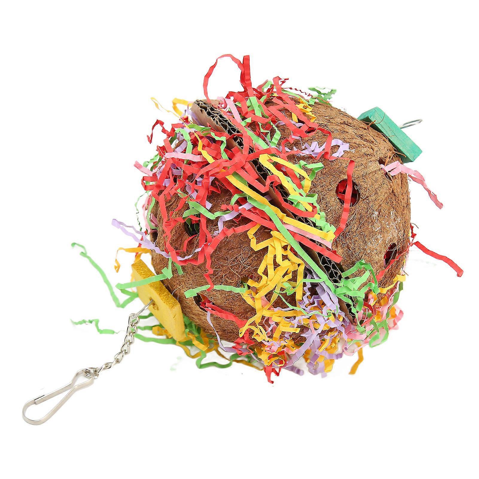 Coconut Shell Bird Shredding Toy Colorful Bite Resistant Parrot Foraging Chewing Toy for Cockatiels Budgies