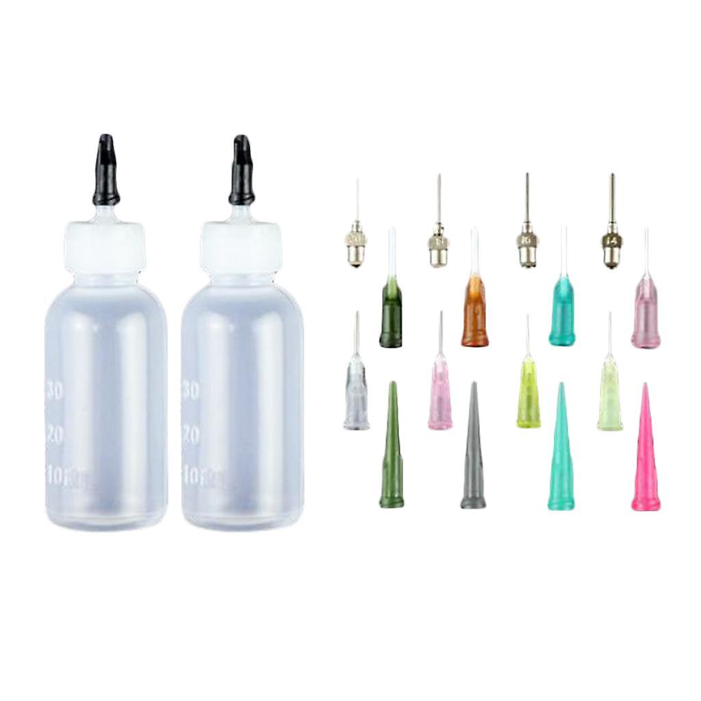2pcs 30ml Ink Pigment Glue Oil Syringe Bottles w/ 16pcs Precision Needle Tip