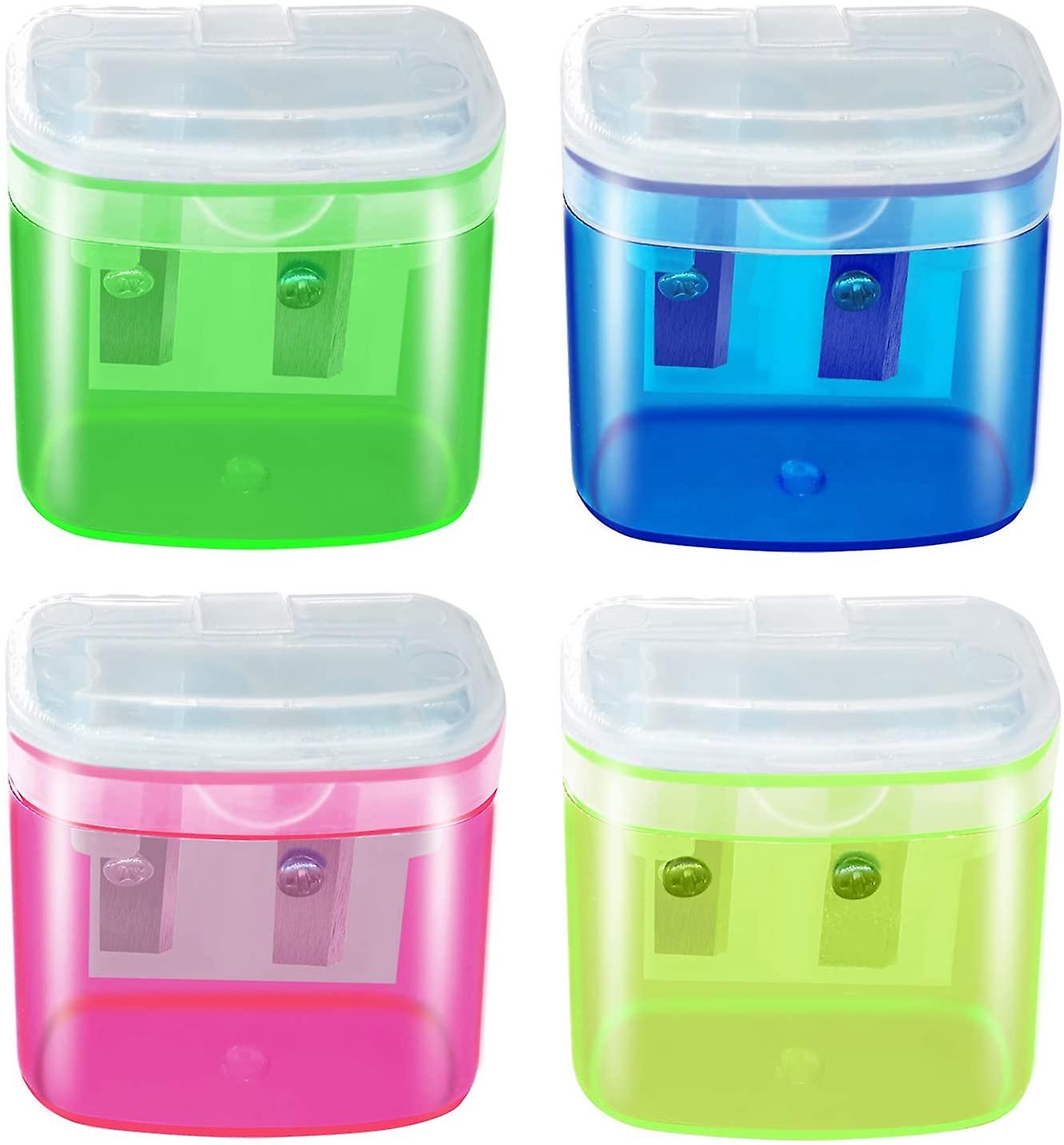 4pcs Manual pencil sharpener,color compact two-hole pencil sharpener, with cover