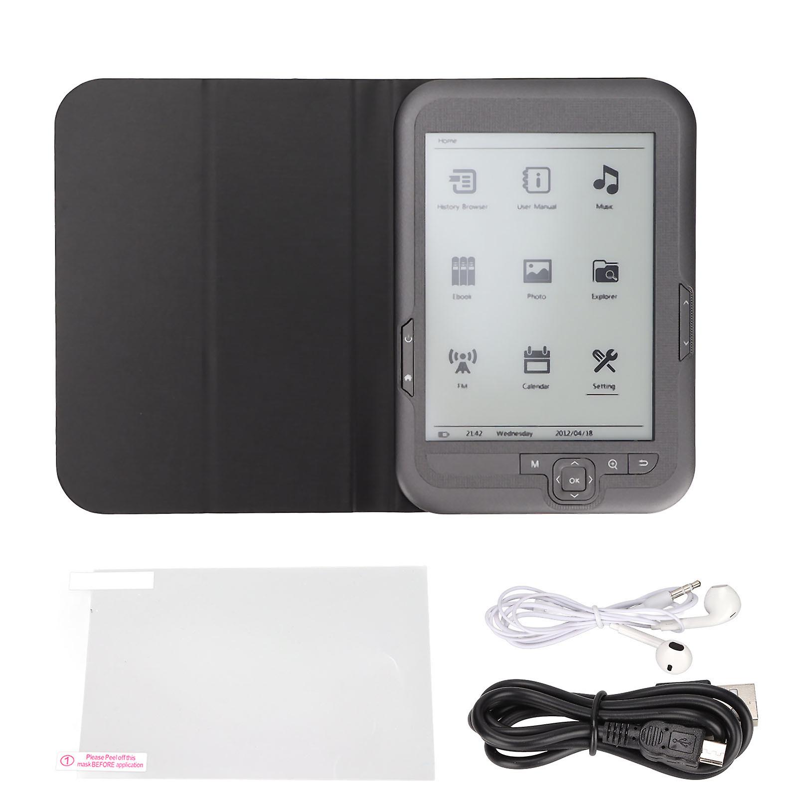 Ereader 6in 800x600 HD Ink Screen Ebook Reader FM Support with Protective Case Headphon Ink Screen E Reader for Reading 4GB