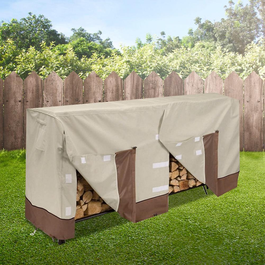 420D أكسفورد قماش سجل رف غطاء في الهواء الطلق مقاوم للماء غطاء حطب بيج قهوة 244x107x61 سم