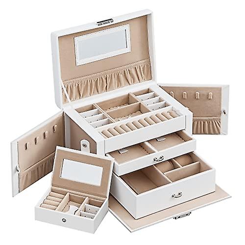 Elegant White Jewelry Box with Travel Case and Mirror