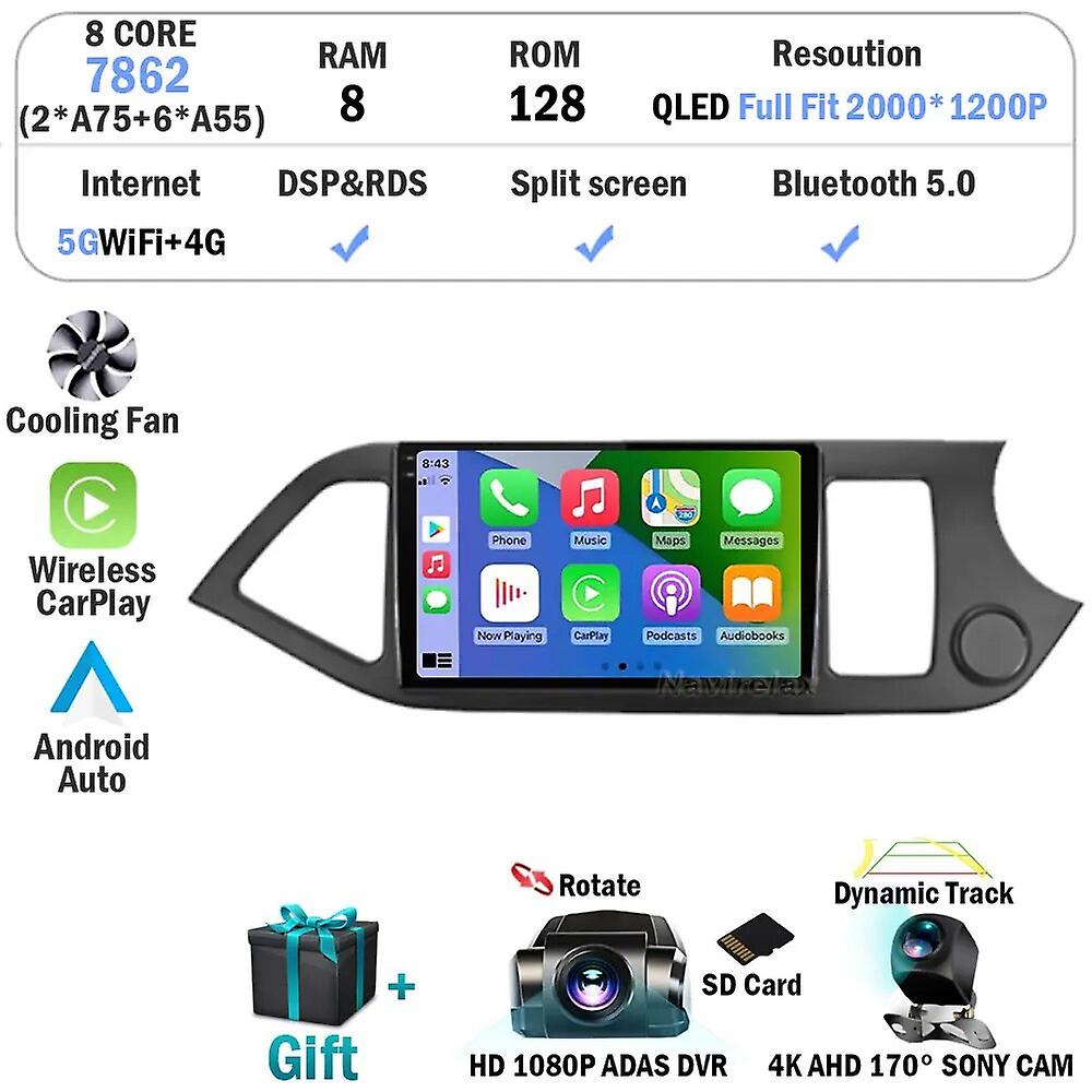Android 13 Carplay 2din Car Radio Multimidia Video Player For Kia Picanto Morning 2011 - 2016 Rhd Navigation Gps Qled Head Unit