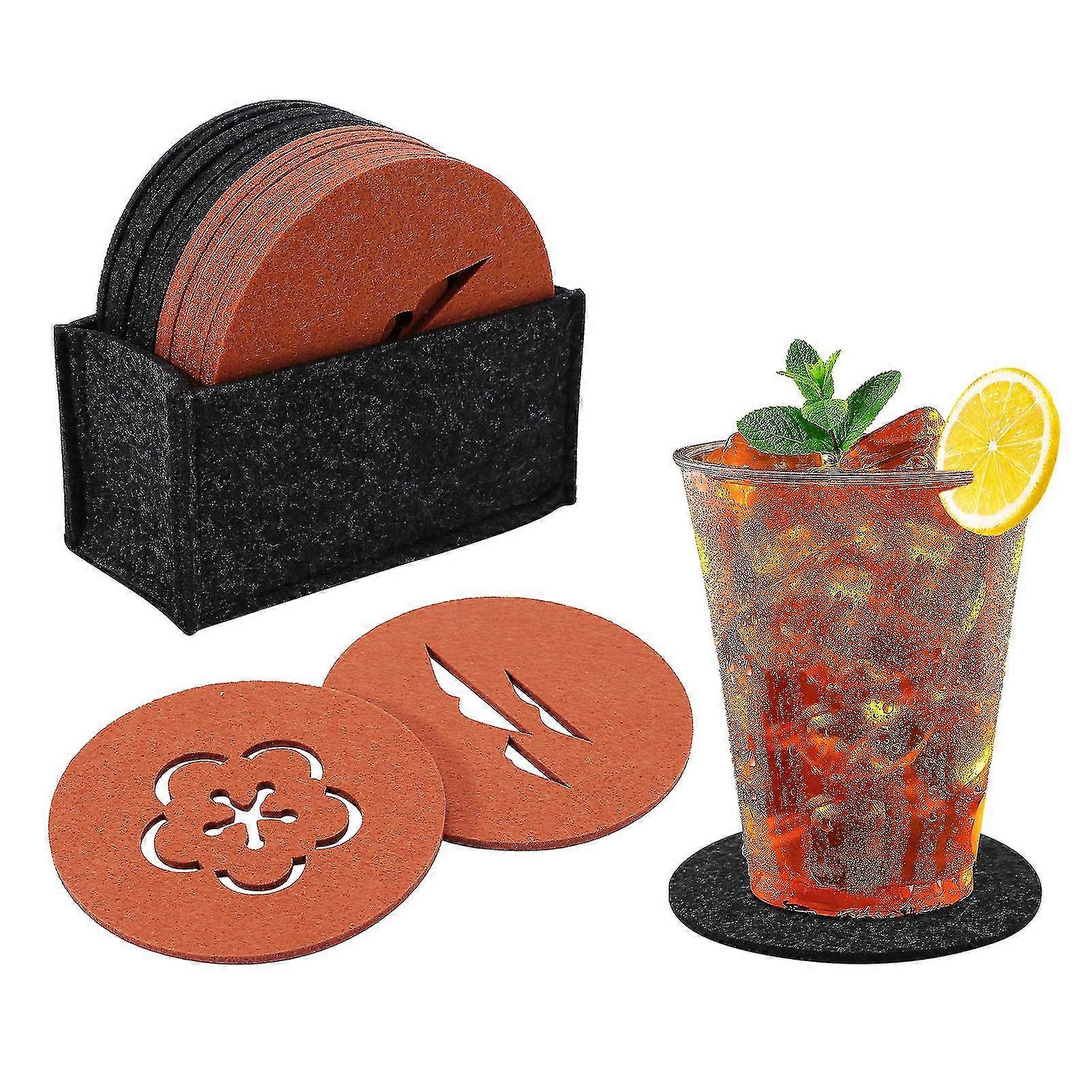 16pcs/set Round Waterproof Felt Coaster Kitchen Bar Soft For Glasses Drinks Cups