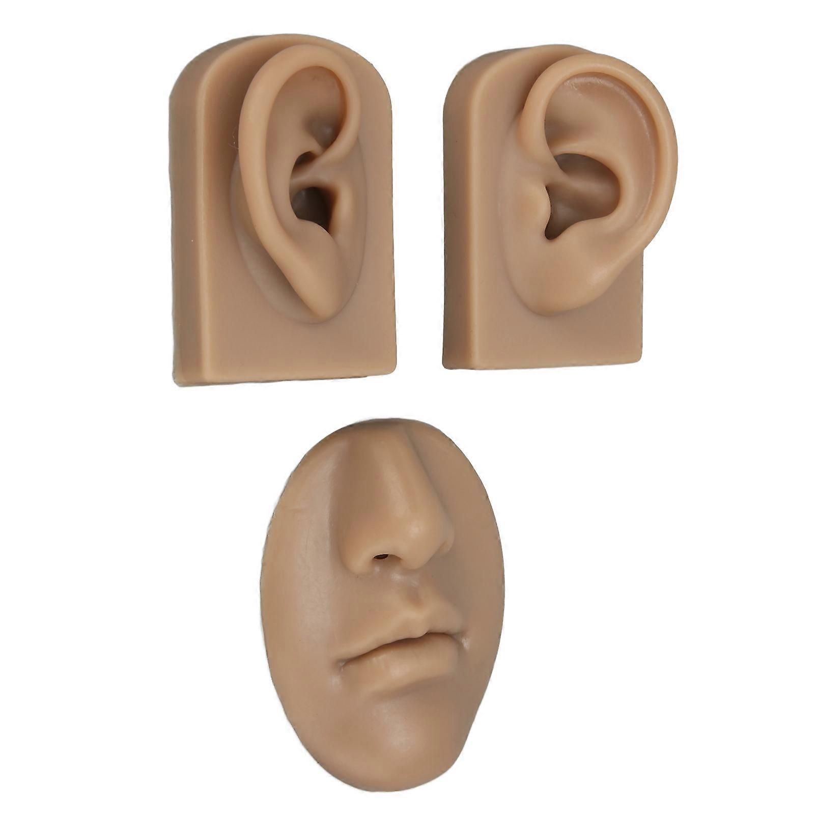 3d Nose And Mouth Model Silicone Ear Model Simulation Display Props For Piercing Suture Practice Dark Skin Color