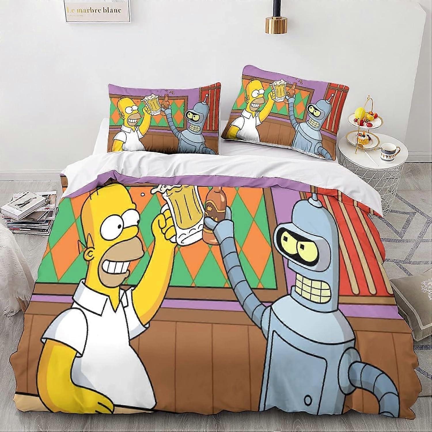 The_Simpsons Bedding Set Parts for Animation People Animation Characters Printing Hypoallergenic Microfiber Duvet Cover with Closure 135*200 CM