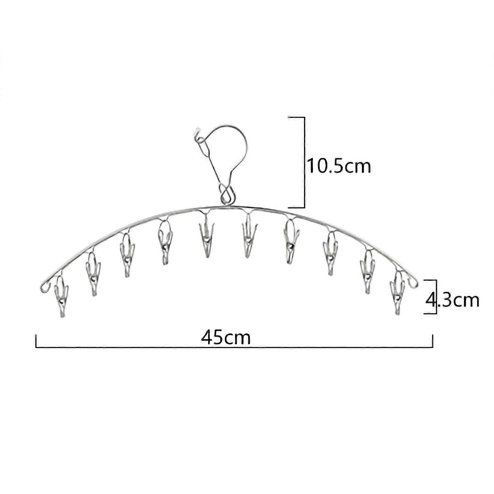Stainless Steel Sock Drying Rack Curved Folding Laundry Drying Rack Windproof Hanger3.0 Thick Outer Windproof 10 Clips