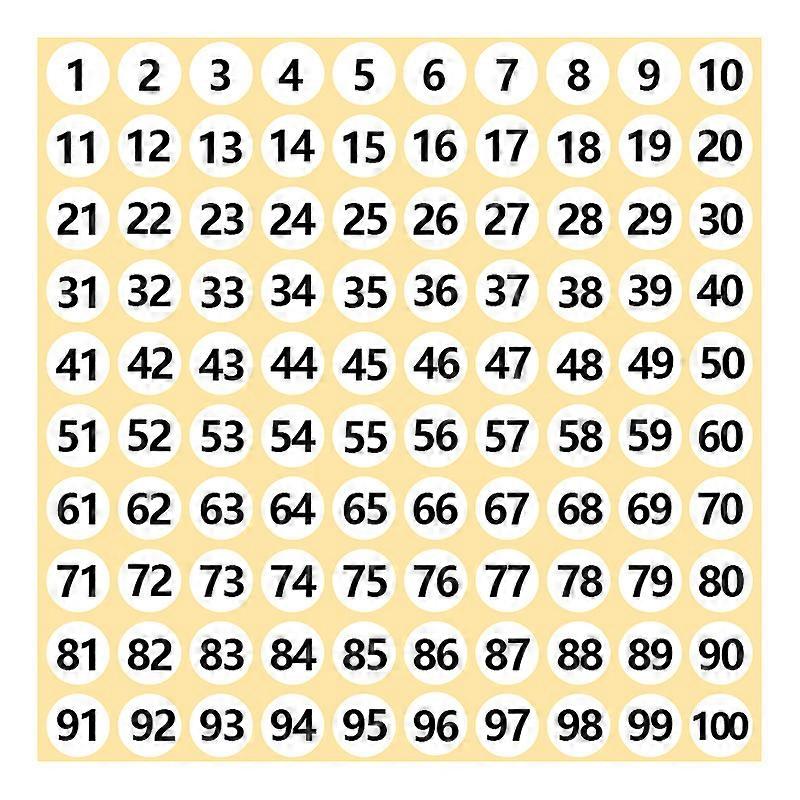 12pcs Consecutive Numbers Stickers (0-100) in black on white background