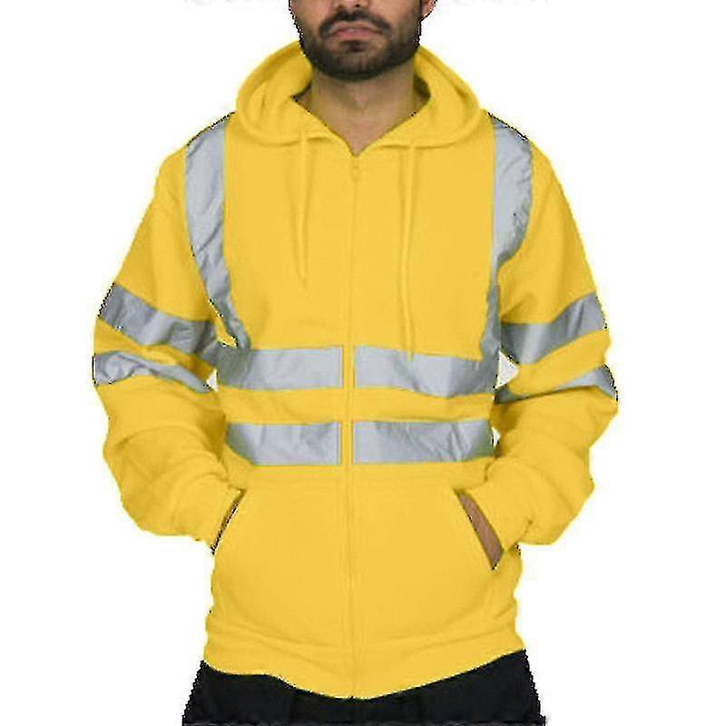 Men Viz Hoodie Sweatshirt Safety High Visibility Work Jacket