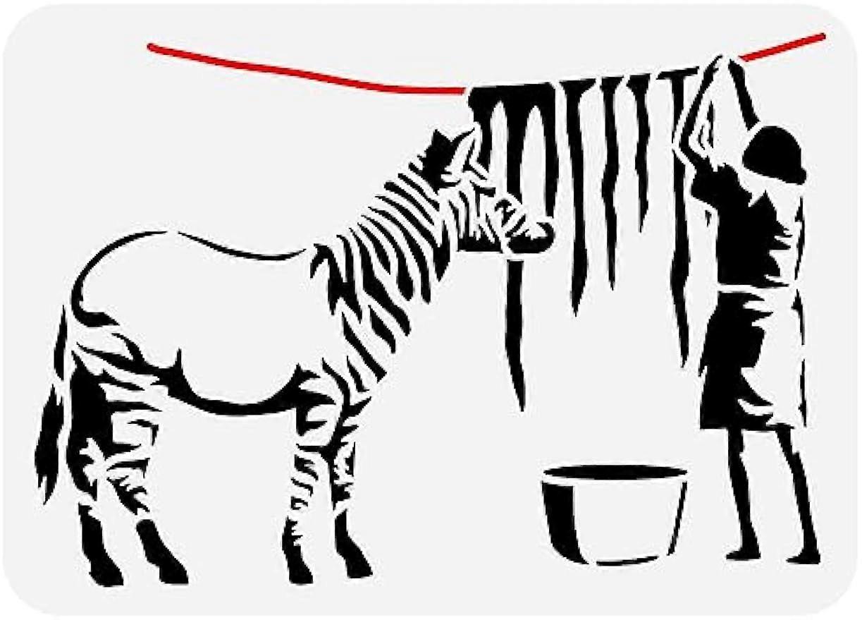 Banksy Zebra Wash Stencil 8.3x11.7inch Reusable Banksy Theme Painting Template DIY Craft Zebra Animal Stencil for Painting on Wood Wall Fabric Canvas