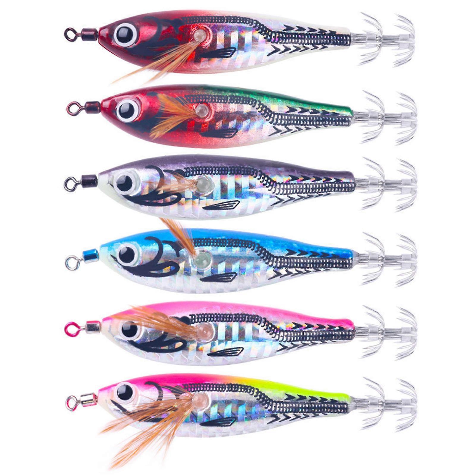 6Pcs 7.8CM/5.5G Fishing Lure Hook with Squid Jig Realistic 3D Eyes Glow In The Dark Artificial Jigging Bait Outdoor Fishing Accessories