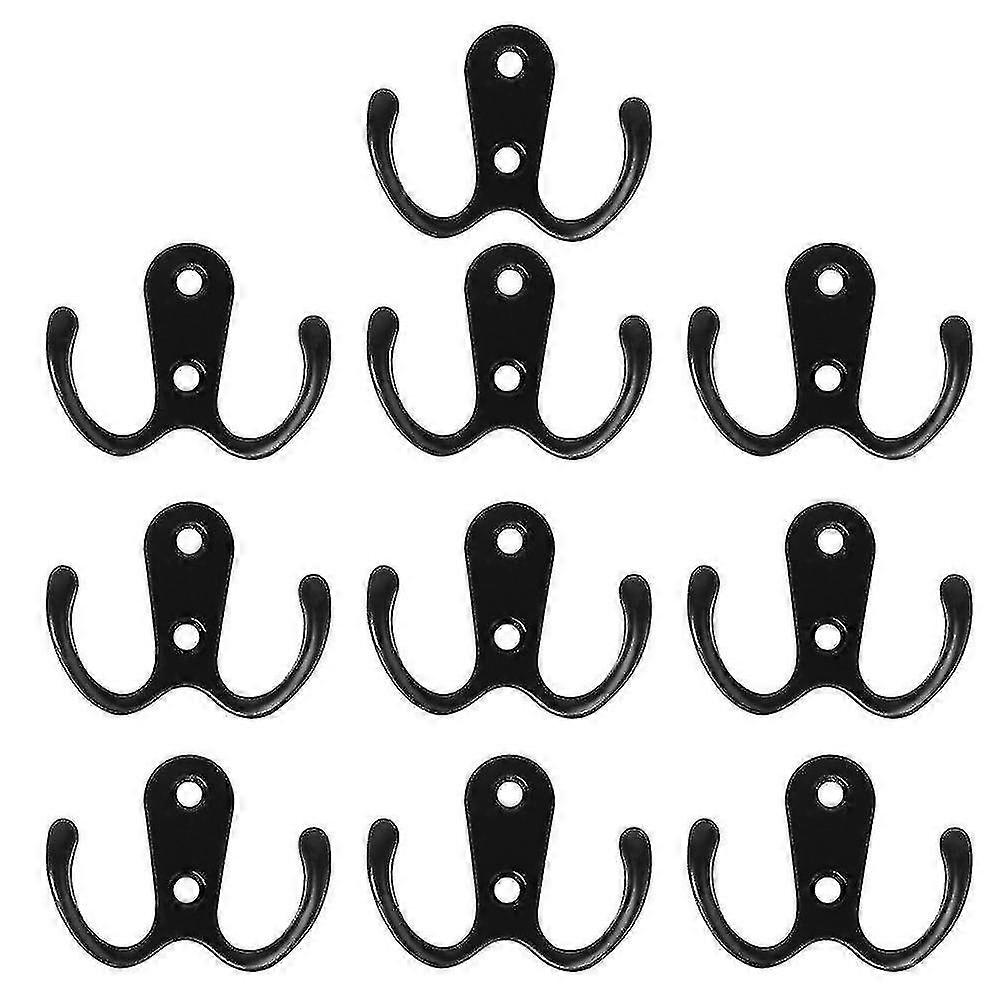 10pcs 2 Pronged Coat Hooks Wall Mounted 2 Hole
