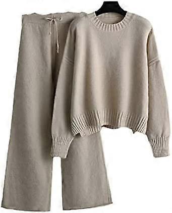 Höstvinter Kvinnor 2 stycken vida benbyxor Set o halströjor Kashmir Stickade träningsoveraller Två stycken set