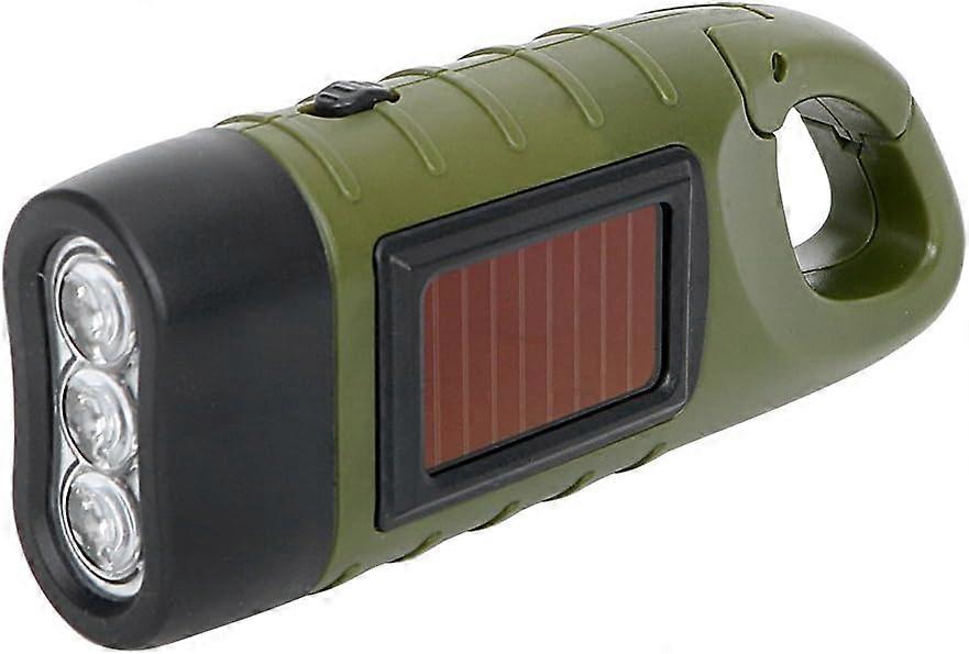 Portable Solar Powered LED Torch with Generator Crank for Camping, Mountaineering and Tent Army Green,2024 Ping