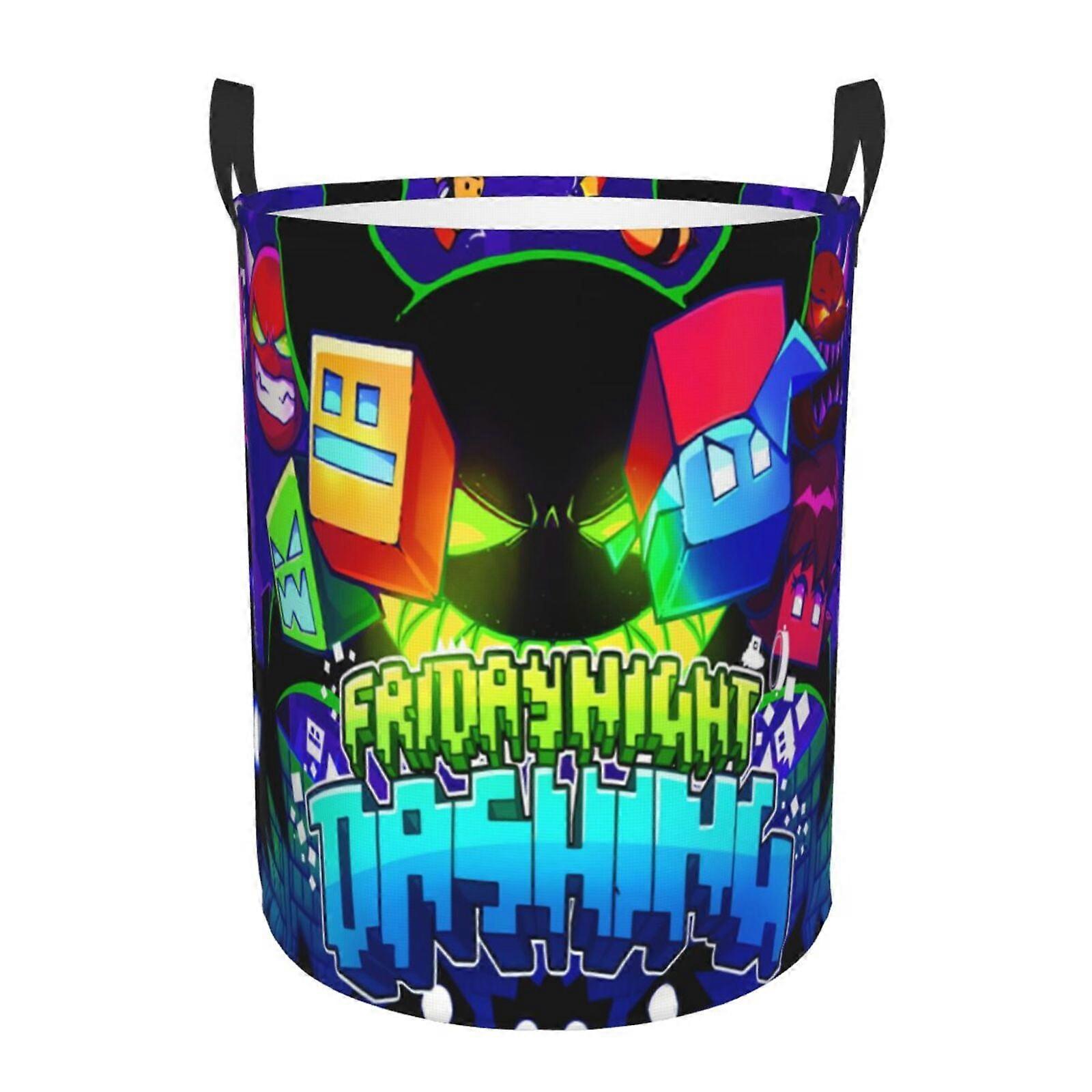 Geometry Dash 3d Graphic Flame Laundry Basket Fire Flame Clothes Hamper Storage With Handle-SYS28304