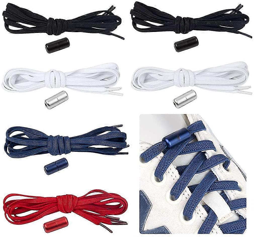 6 Pairs Of Universal Elastic Shoelaces For Kids And Adults, With Metal Button