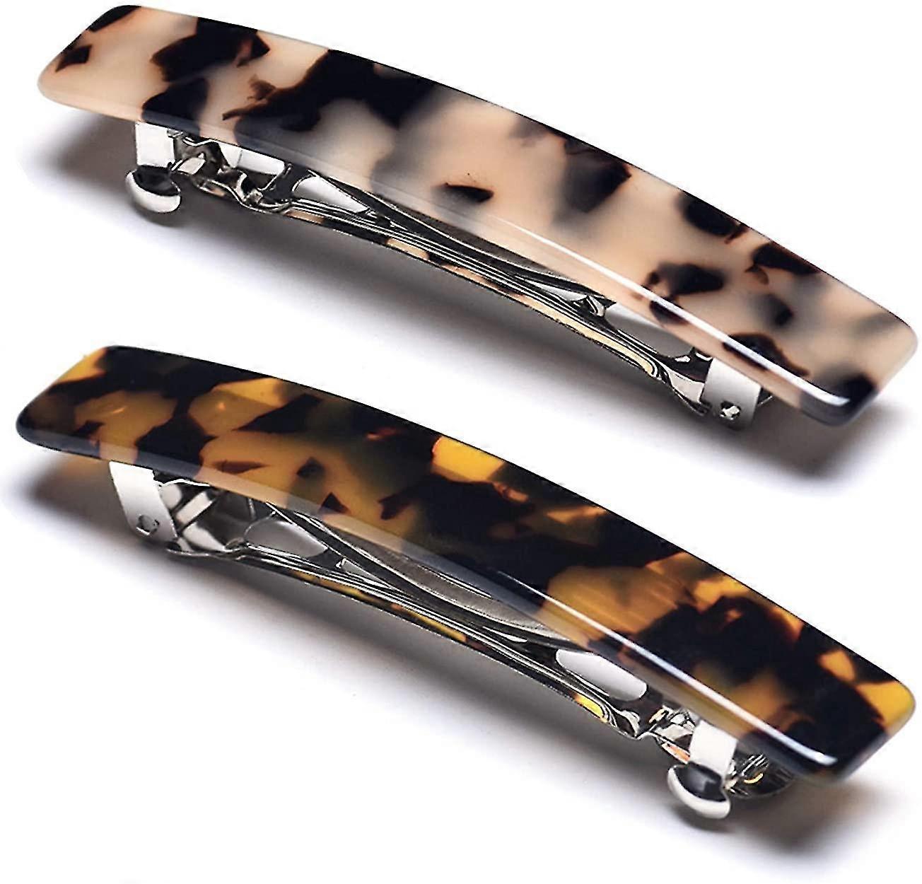 2pcs French Design Hair Barrette Tortoise Shell Celluloid Rectangle Hair Clips For Women