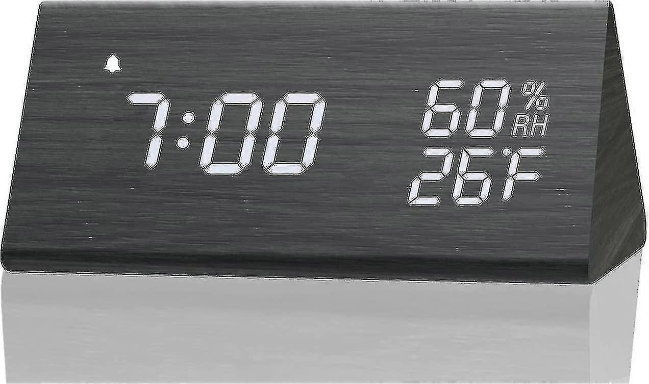 Alarm Clock, With Wooden Electronic Led Time Display, 3 Alarm Settings, Humidity & Temperature Detect, Wood Made Electric Clocks For Bedroom, Bed