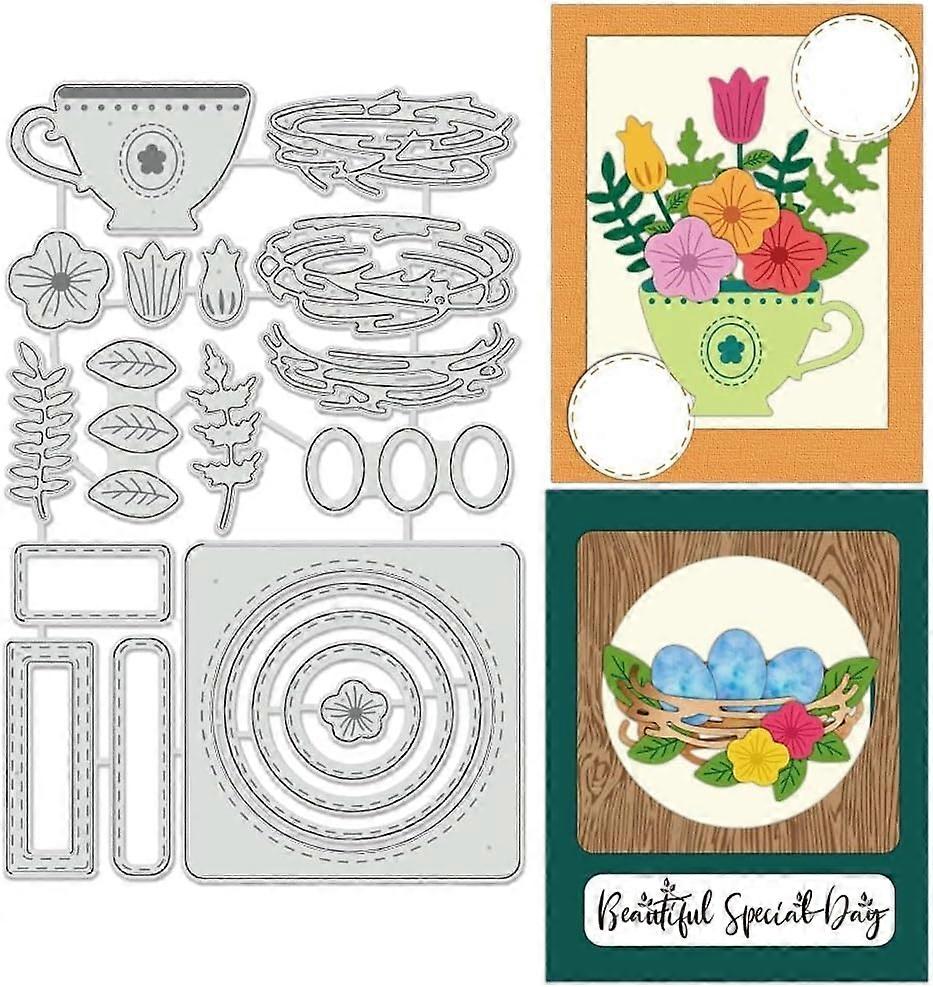 Bird Nest Cutting Dies Teacup Flowers Basic Border Metal Die Cuts Stencils for DIY Scrapbooking Decorative Embossing Paper Scrapbooking Card Making 4.