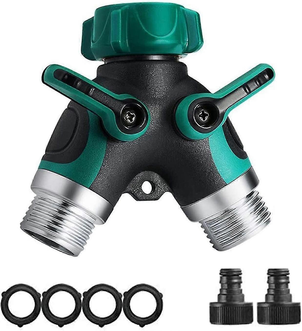 Way Garden Hose Splitter, Outdoor Utility Y Valve Hose Connector, Comfortable Rubberized Grip Faucet Adapter With 2 Connectors And 4 Rubber Washers