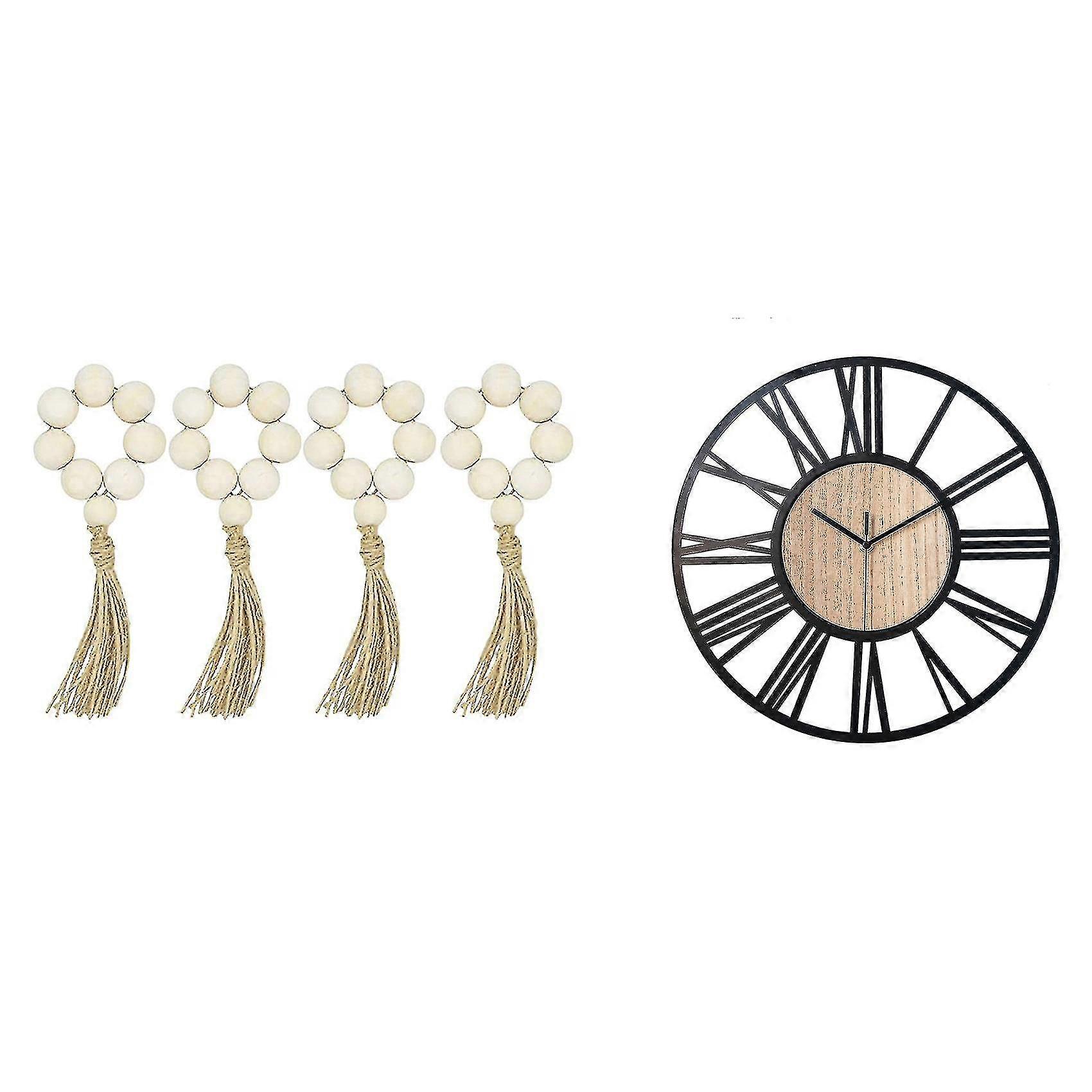 タッセルの祈りと木製のビーズリース、装飾ナプキンバックル(4個)