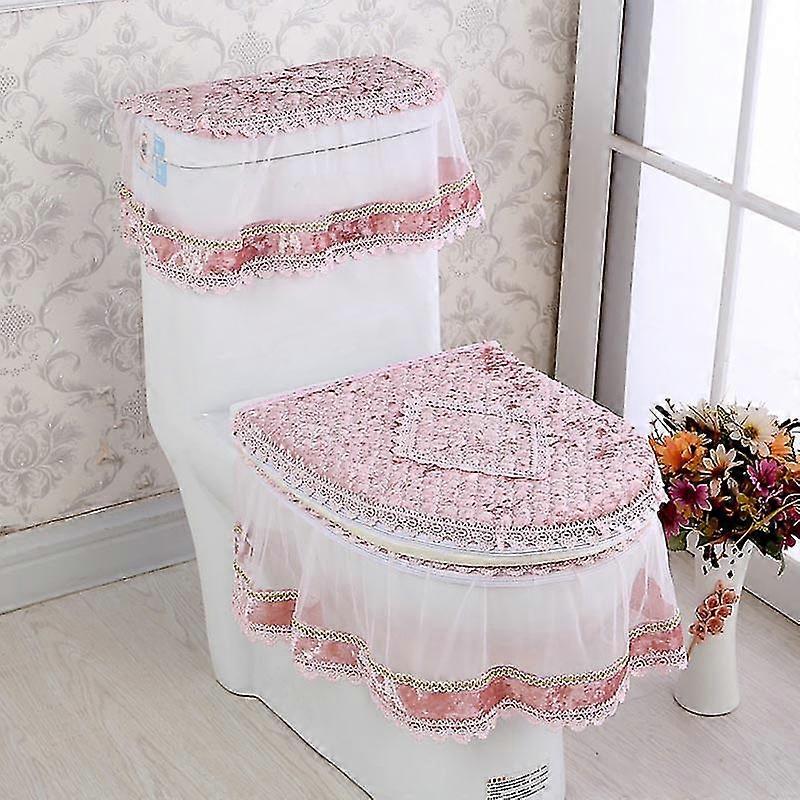 3pcs Set Toilet Seat Cover Lace U-shaped Overcoat Durable Wc Decoration Dustproof Mats