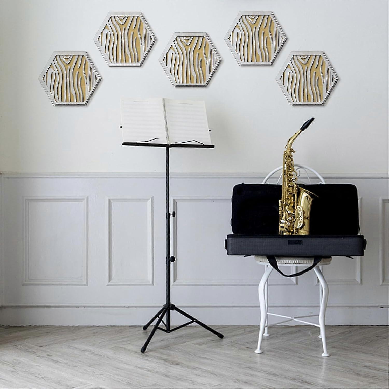 1 Pieces Tree Shape Hexagonal Wood Sound Diffuser Acoustic Wall Panel Design Yellow Felt Decorative Art Sound Absorbing Panels Acoustic Treatment for