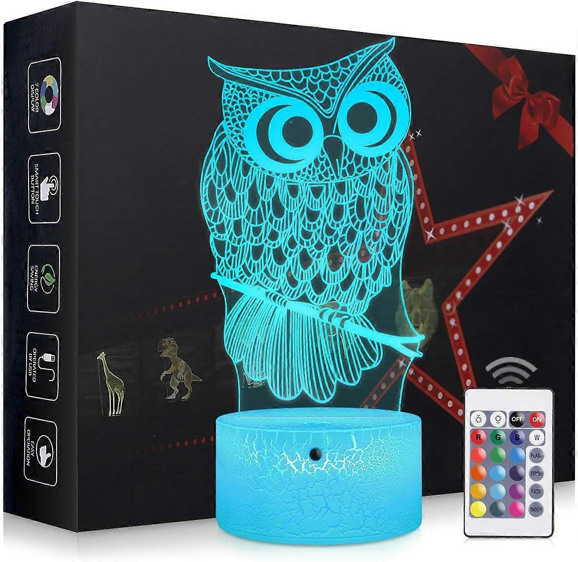 Owl Night Light,3D Kids Bedside Lamps,Frame Table Lamp,Eye See Lamps,Touch&Remote Control