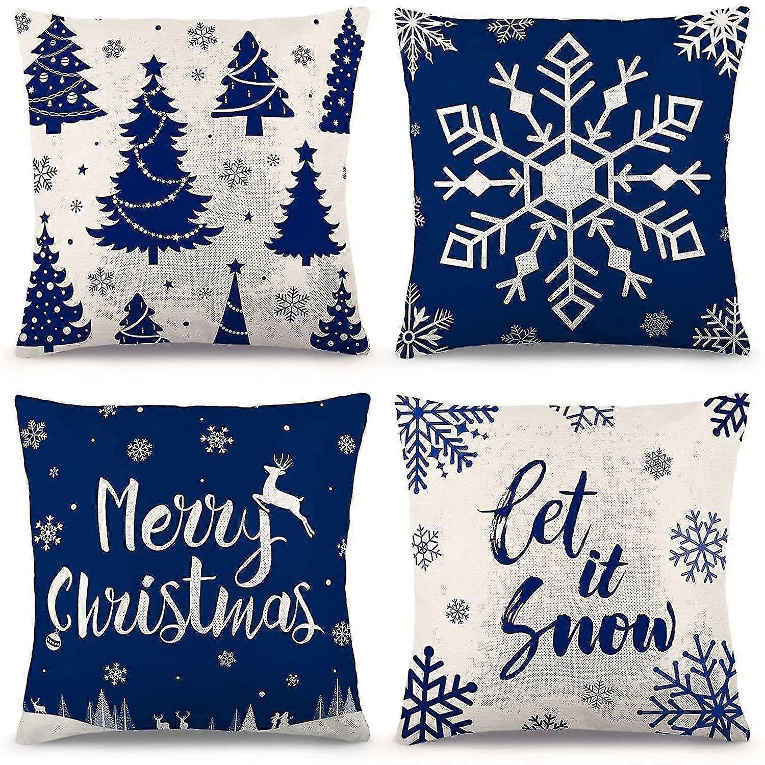 Almofada azul de Natal cobre conjunto de 1818 polegadas de 4 capas de travesseiro rústico