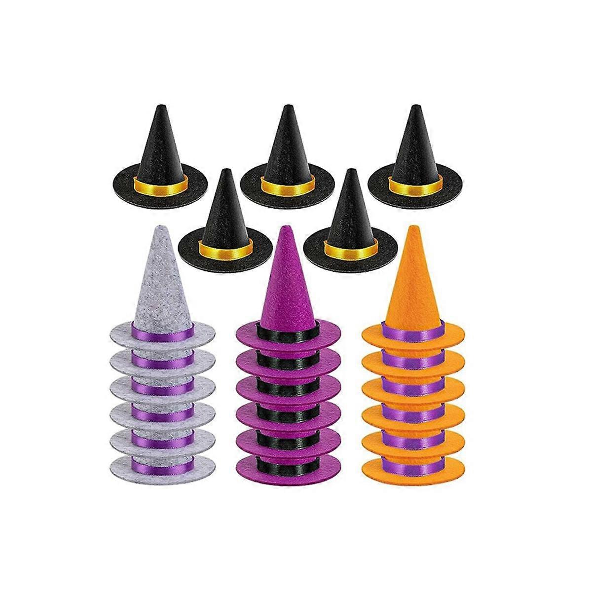 23 PCS Mini Witch Hats Halloween Felt 4 Color Witch Hats Felt Witch Hats Halloween Wine Bottle Part