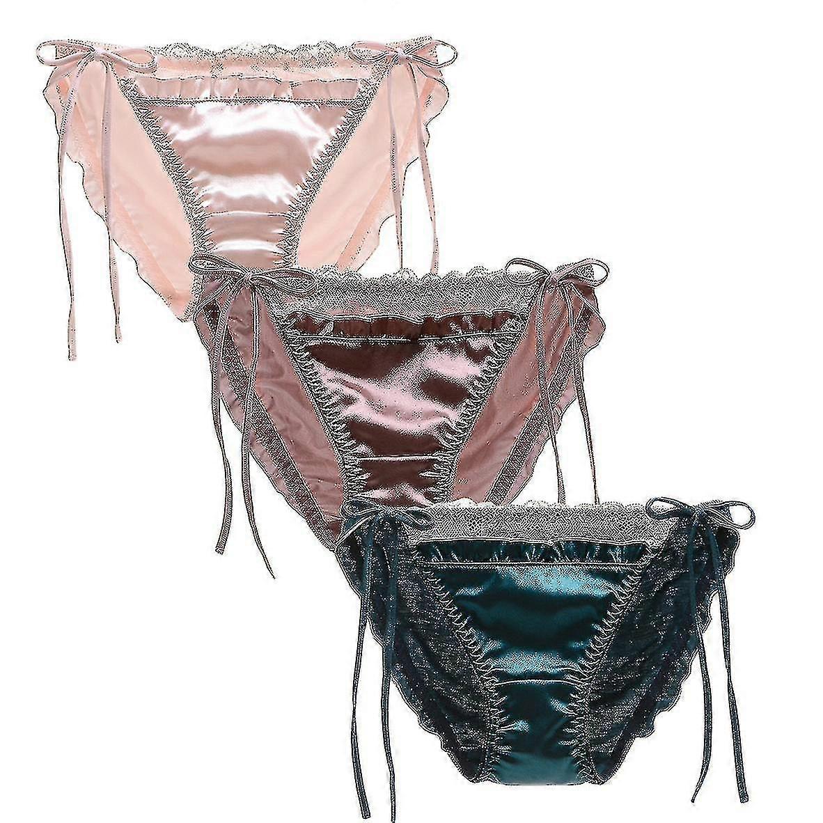 المرأة الدانتيل سراويل جنسي الدانتيل المتابعة بيكيني الساتان ملابس السباحة السراويل 3-حزمة