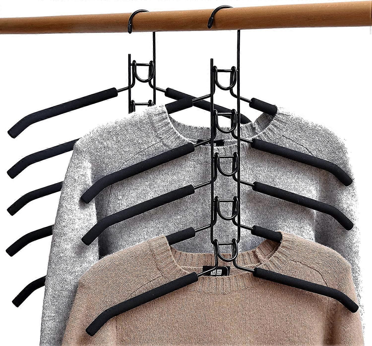 Space Saving Hangers,2 Pack, 5 in 1 Multi-Function Magic Metal Hanger Anti-Slip Hanger with Multi-Purpose EVA Multi-Layer Sponge for Jeans Skirts T-Sh
