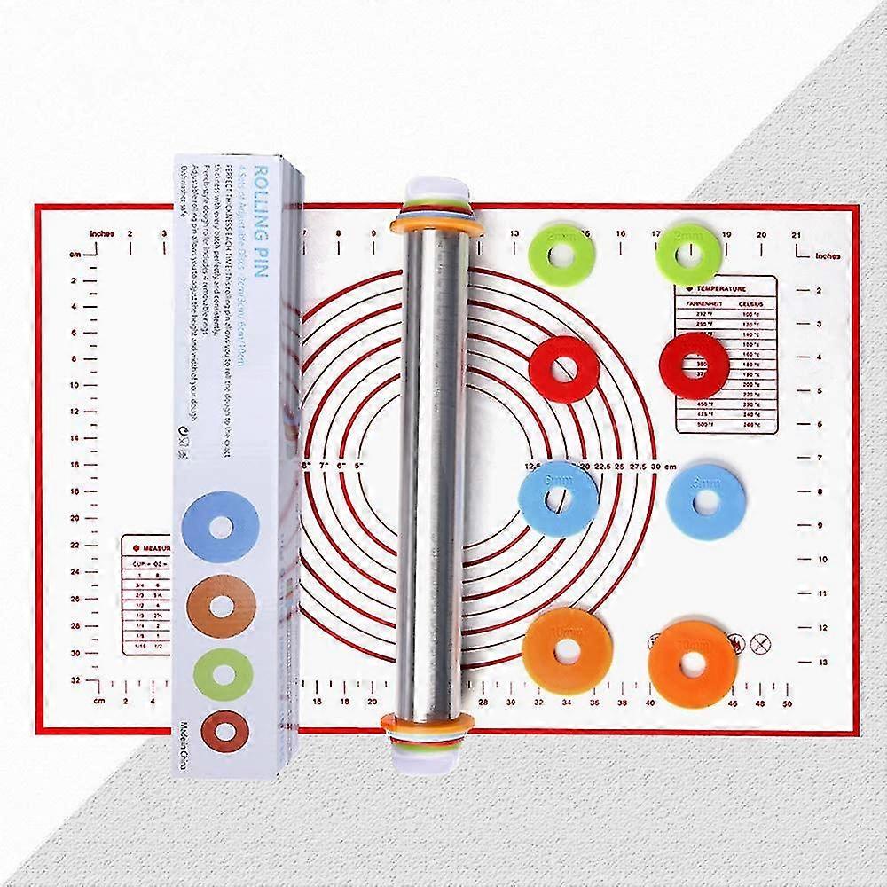 Adjustable Non-stick Rolling Pins With Adjustable Discs And Measurement Marking + Silicone Baking Mat For Pastry Rolling Pie Dough(40 * 60cm)