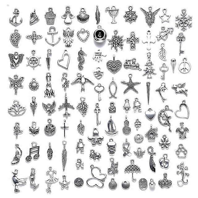 100 PCS Mixed No Repeated Silver Smooth Metal Charms Pendants DIY ...