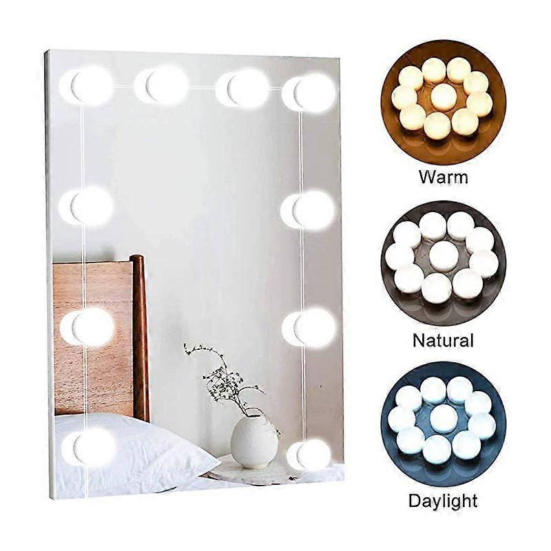 10-Light Led Vanity Mirror Light Bulb Usb Light String Three-Color Temperature Vanity Mirror Light Bathroom Mirror Front Light (Light Only)
