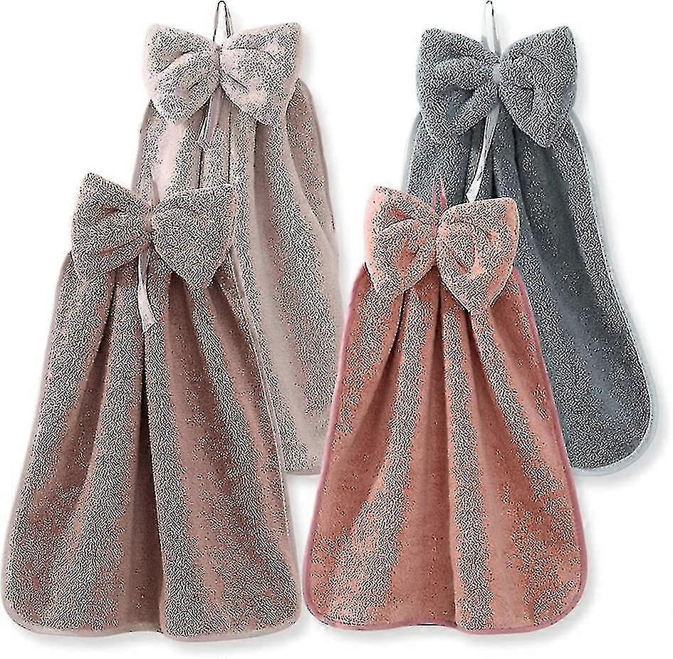 4pcs Bowknot Hanging Hand Dry Towels, Microfiber Hand Towels Hanging Loop