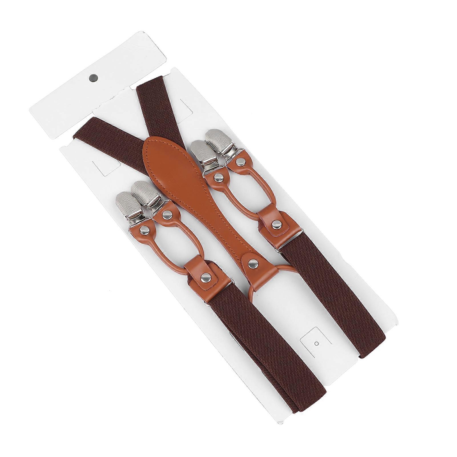 Men's Heavy Duty Adjustable Elastic Suspenders Double Layer Comfortable Dark Coffee
