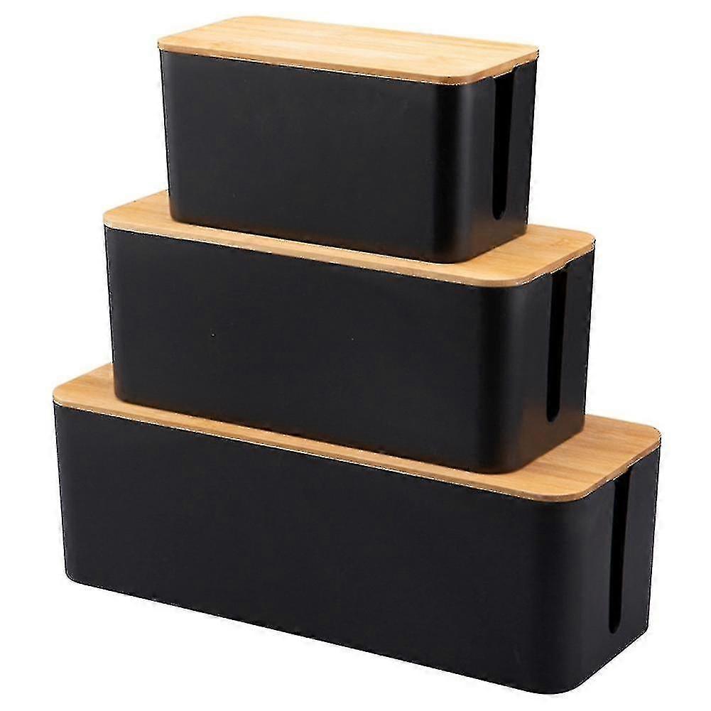 3 Pcs Cable Storage Box Small With Bamboo Cover Compatible With Hiding Strips PXCL