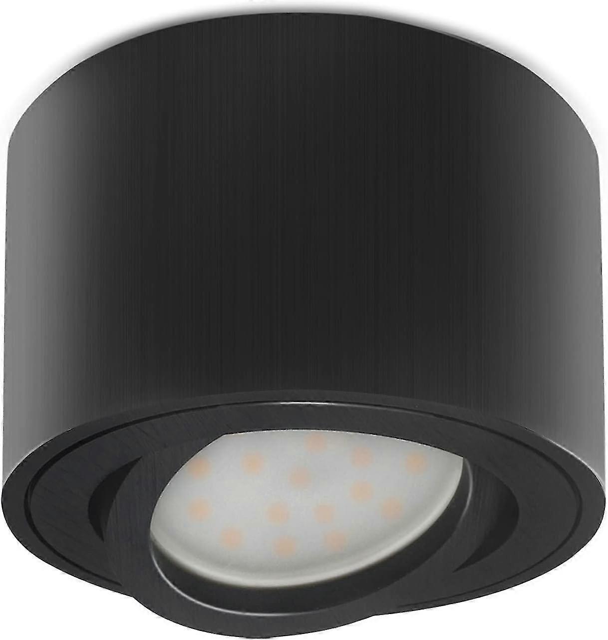 LED Adjustable Surface-Mounted Spotlight in Brushed Black & Round Ceiling Light 80x50mm With 5W 3000K LED Module Light[Energy Class G]
