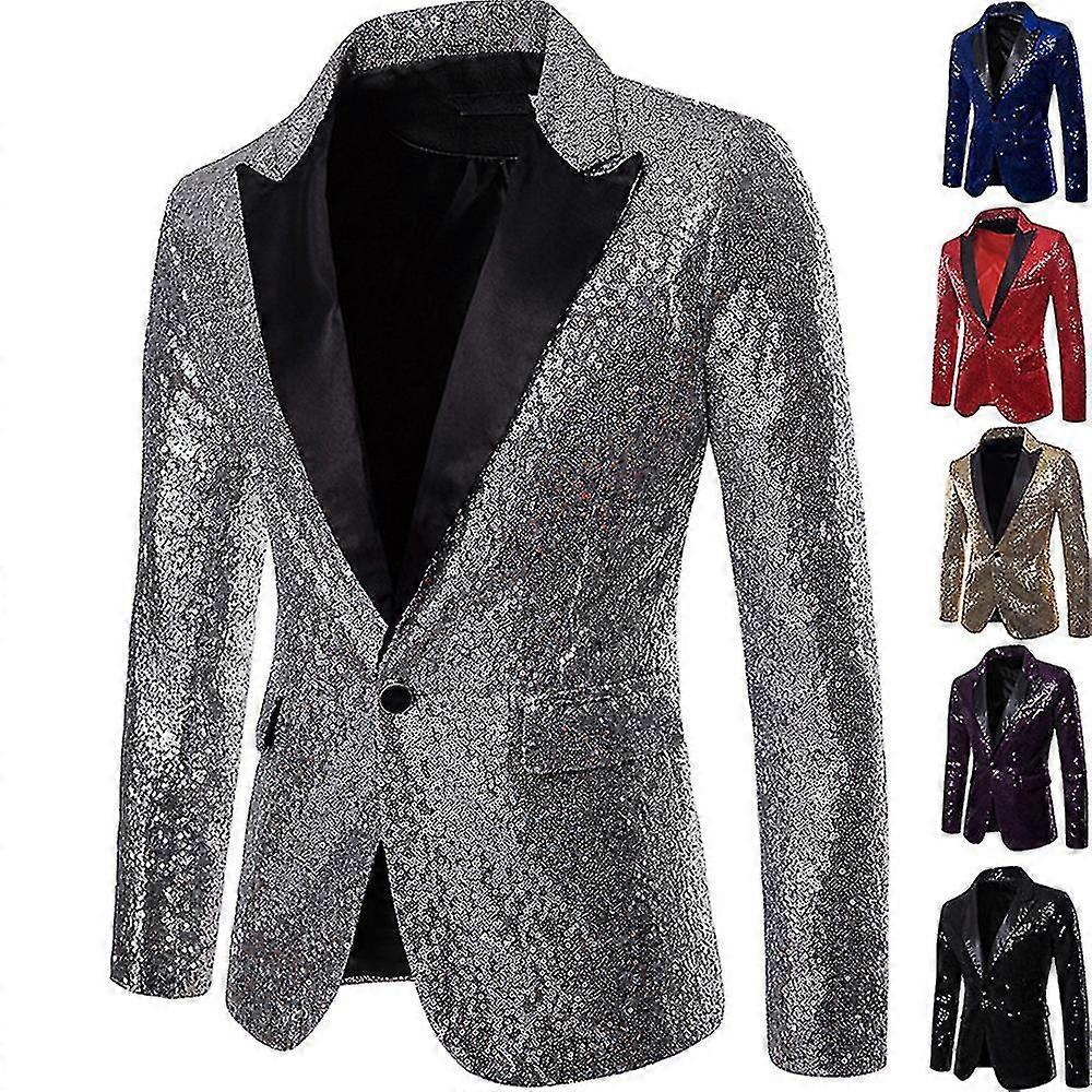 Homme Sequin Suit Jacket Blazer One Button Luxury Party Dinner Prom Tuxedo