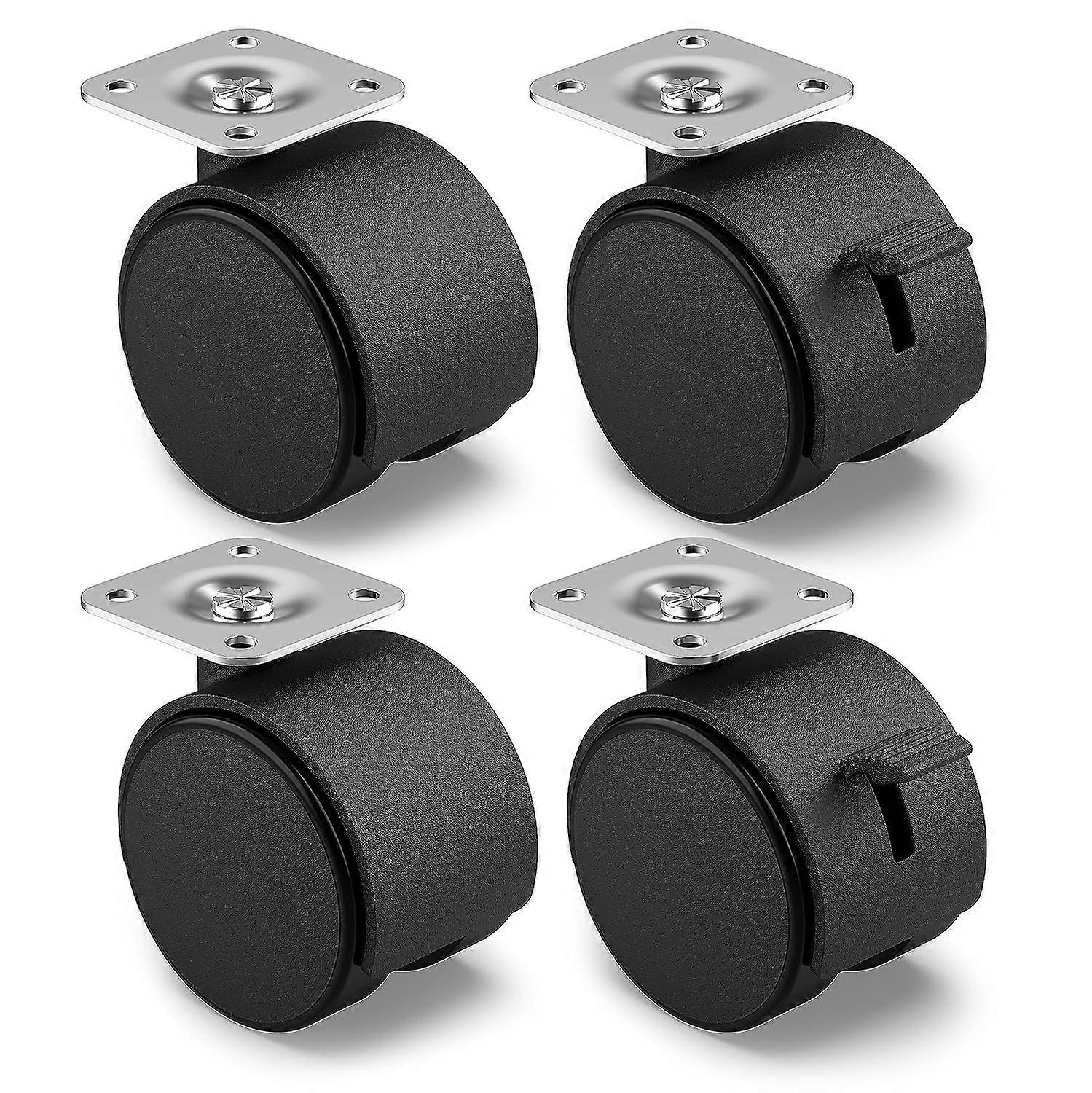 Set of 4 furniture castors 50 mm - Transport castors with brake up to 120 kg - Swivel castors for indoor furniture - Low rolling resistance wheels
