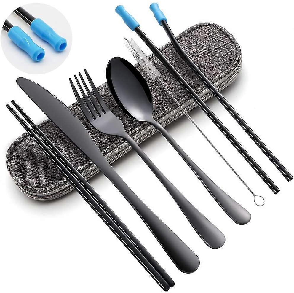 Travel Cutlery Set,Flatware Set Portable Utensils,Silverware Set Reusable Stainless Steel Tableware with Case Camping 8pcs Including Fork Spoon Chopst
