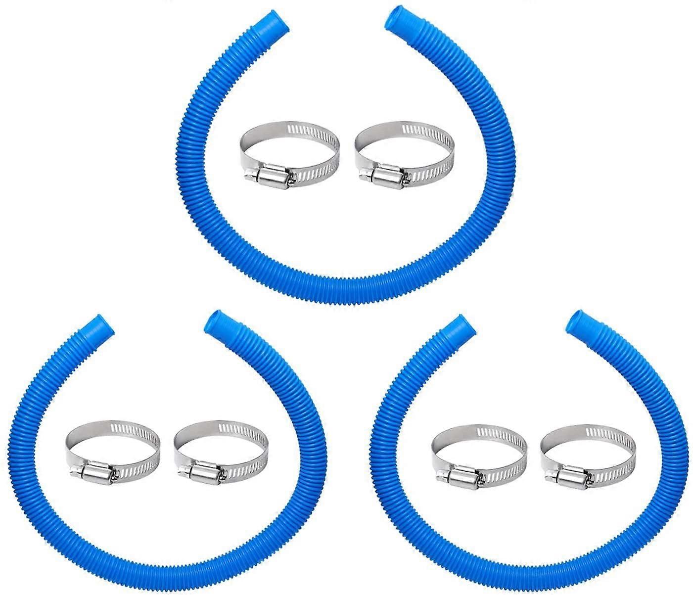 Terminal Hose for Pool Bottom Cleaner, 32mm Blue Swimming Pool Hose with Hose Clamps, Compatible with In-tex 607 637 Filter Pump by Poweka (3 Sets)