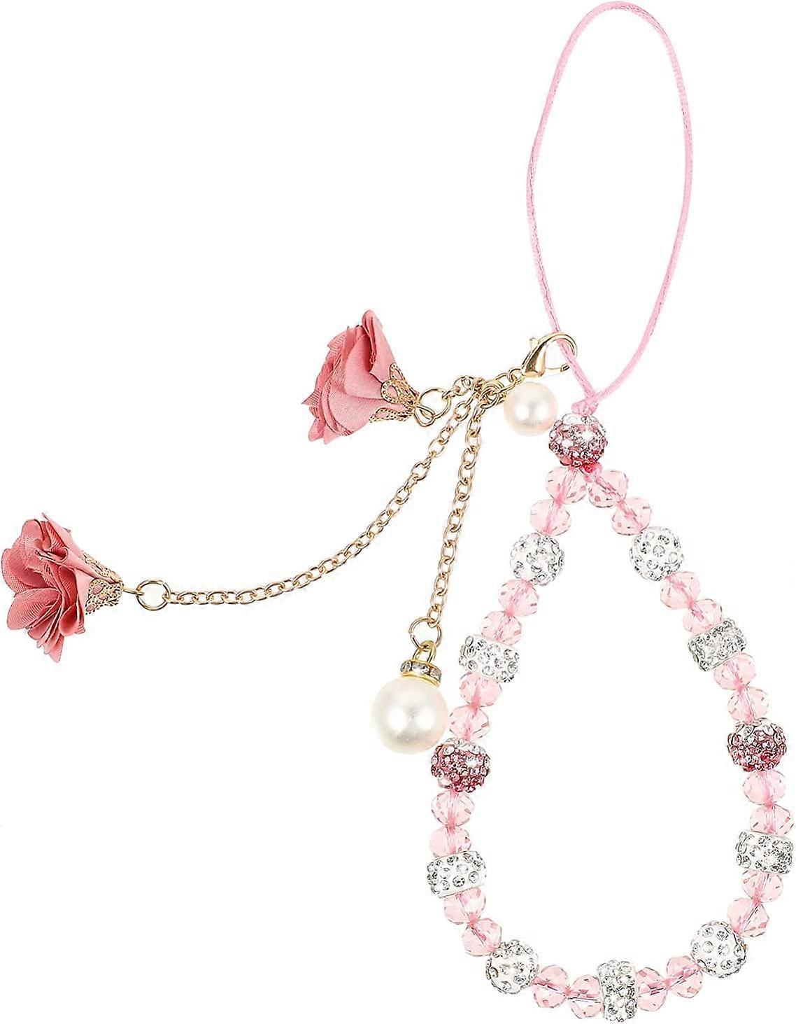 Τιράντες κινητού τηλεφώνου Creative Crystal Flower Μενταγιόν Charm Αντιολισθητικό Κορδόνι Τηλεφώνου Χαριτωμένο Μπρελόκ τσέπης Λουράκι ροζ