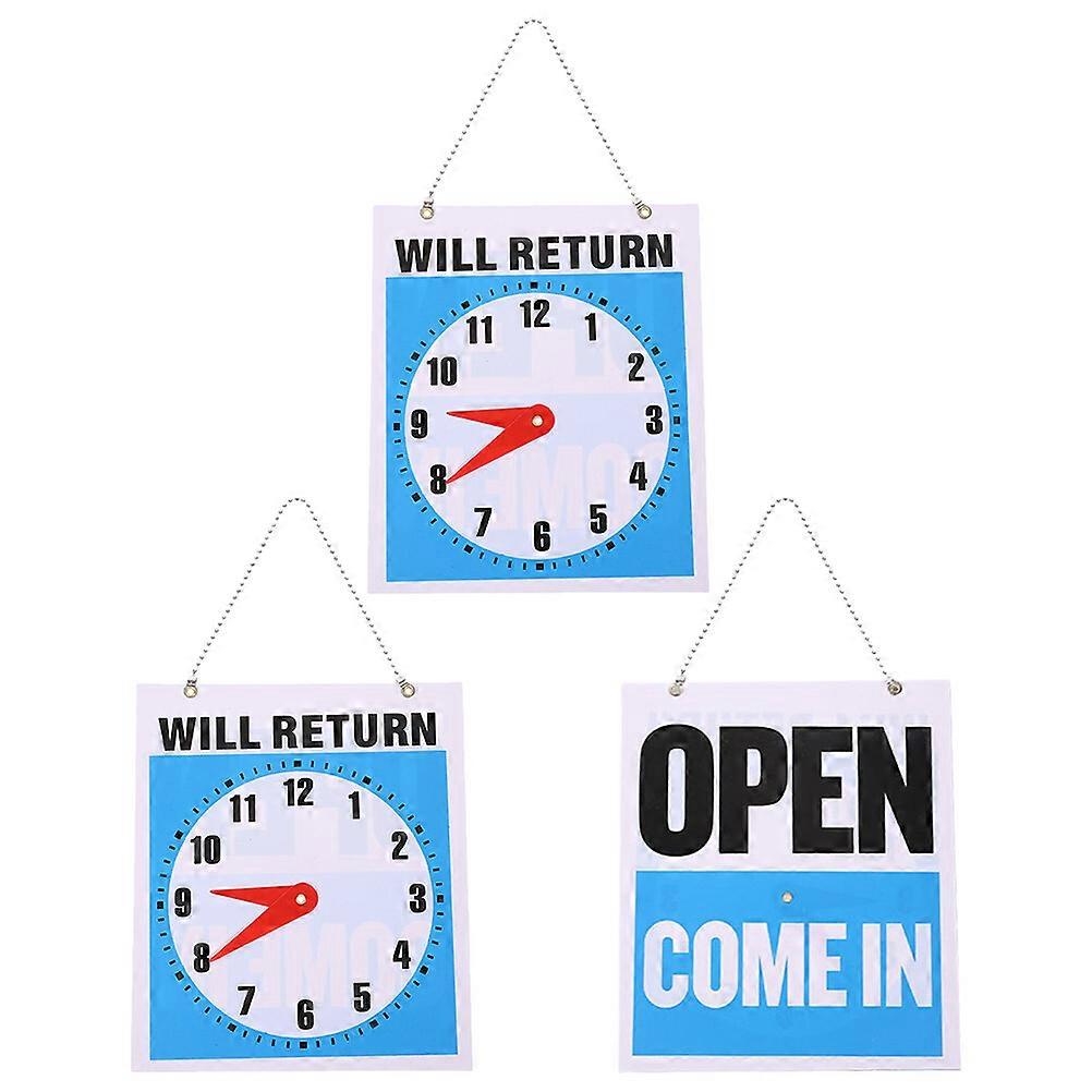 3Pcs Store Open Sign with Hanging Chain Double Sides Sign Open and Will Return Clock Sign