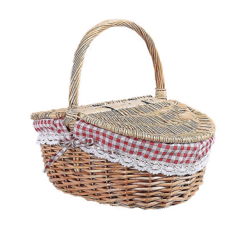 Country Style Wicker Picnic Basket Hamper With Lid